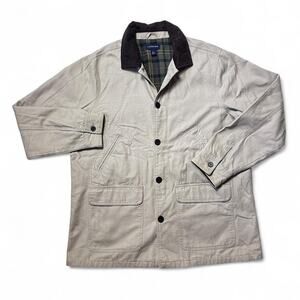 Lands’ End 90s Vintage Khaki Canvas Corduroy Chore Coat Barn Jacket Mens Large